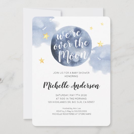 We zijn over de Moon Baby shower Invitation Kaart (Voorkant)