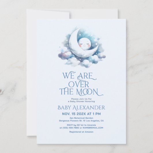 We zijn over de Moon Baby shower Party Invitation Bedankkaart (Voorkant)