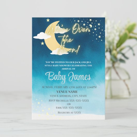 We zijn over de Moon Invitation Blue Night Sky Kaart (Staand voorkant)