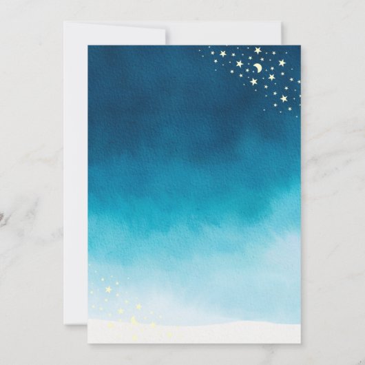We zijn over de Moon Invitation Blue Night Sky Kaart (Achterkant)