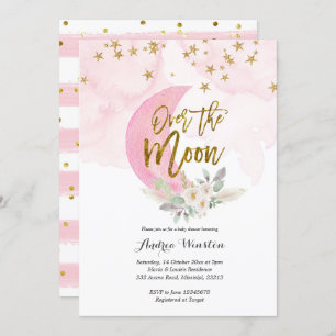 We zijn over de Moon Pink Baby shower Uitnodiging