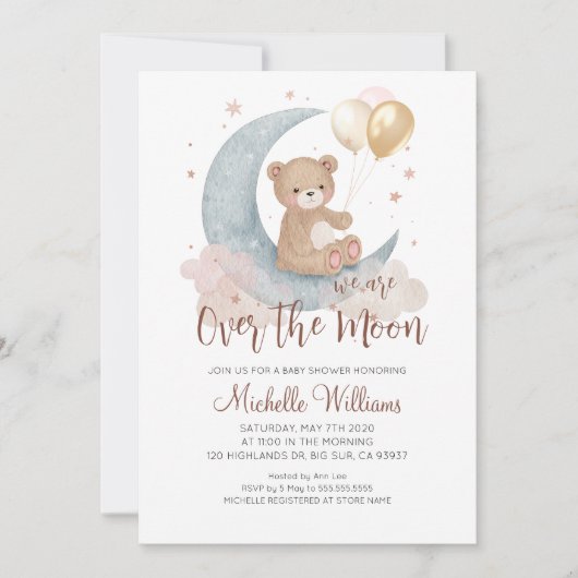 We zijn over het Baby shower Moon Teddy Bear Kaart (Voorkant)