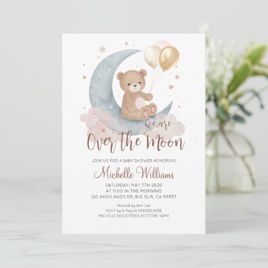 We zijn over het Baby shower Moon Teddy Bear Kaart (Staand voorkant)