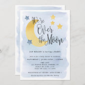 We zijn over het Baby shower van de Maan, Blauwe W Kaart (Voorkant / Achterkant)