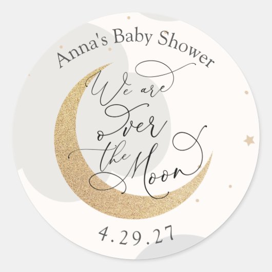 We zijn over het Baby shower van de maan Ronde Sticker (Voorkant)
