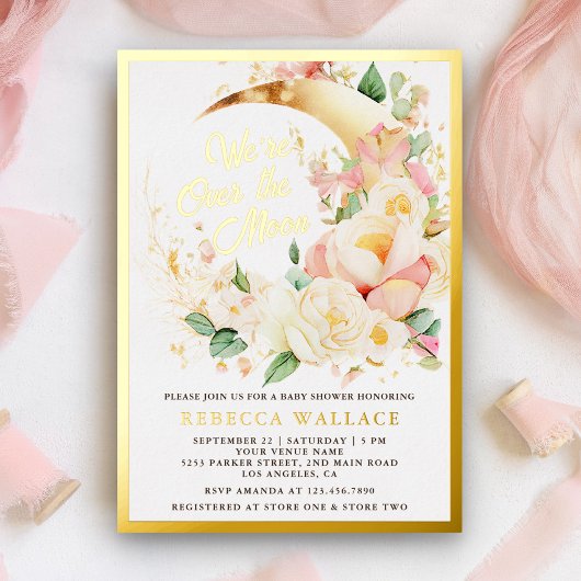 We zijn over het Mon Floral Baby shower Gold Folie Uitnodiging