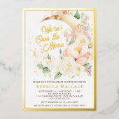 We zijn over het Mon Floral Baby shower Gold Folie Uitnodiging (Voorkant)