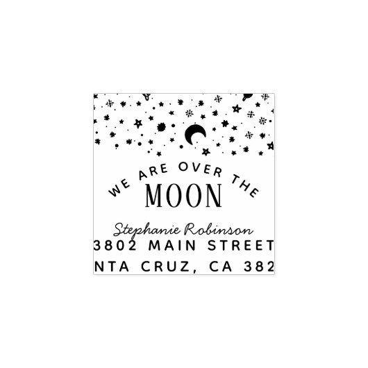 We zijn over het Moon Baby shower retouradres Rubberstempel (Afrduk)