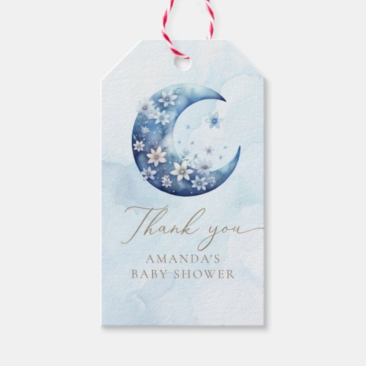 We zijn over het Moon Blue Boy Baby shower Cadeaulabel (Voorkant)