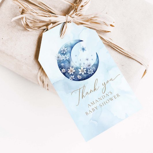We zijn over het Moon Blue Boy Baby shower Cadeaulabel