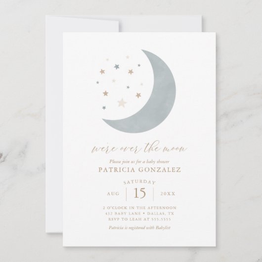 We zijn over het Moon Blue Gold Boy Baby shower In Kaart (Voorkant)