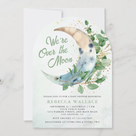 We zijn over het Moon Eucalyptus Arch Baby shower Kaart (Voorkant)