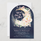 We zijn over het Moon Floral Girl Navy Baby shower Kaart (Voorkant)