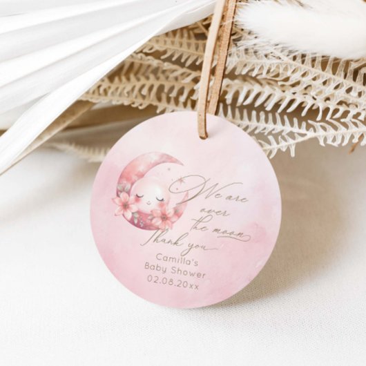 We zijn over het Moon Girl Baby shower Bedankjes Labels