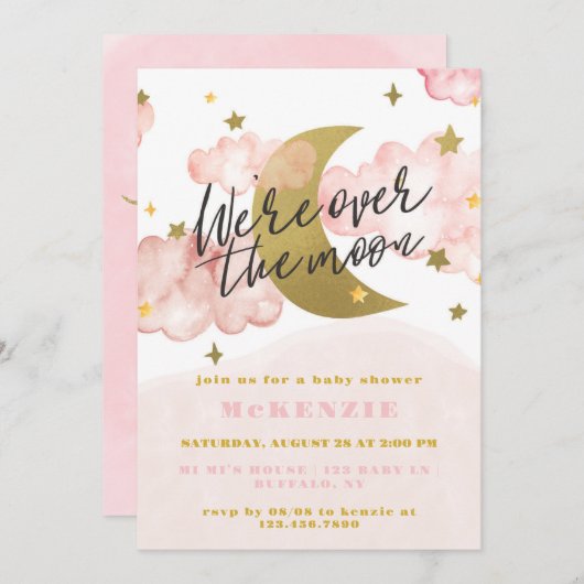 We zijn over het Moon Girl Baby shower Kaart (Voorkant / Achterkant)