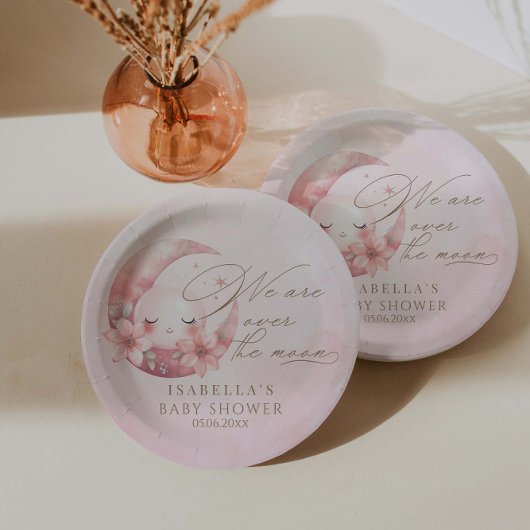 We zijn over het Moon Girl Baby shower Papieren Bordje