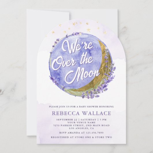 We zijn over het Moon Lavender Arch Baby shower Kaart (Voorkant)