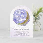 We zijn over het Moon Lavender Arch Baby shower Kaart (Staand voorkant)