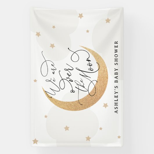 We zijn over het Moon Neutral Baby shower Spandoek (Verticaal)