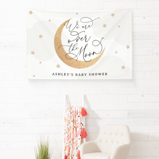 We zijn over het Moon Neutral Baby shower Spandoek (Insitu)