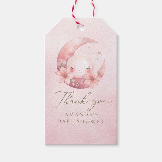 We zijn over het Moon Pink Girl Baby shower Cadeaulabel (Voorkant)