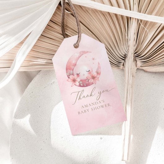 We zijn over het Moon Pink Girl Baby shower Cadeaulabel
