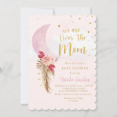 We zijn over het Moon Pink Girl Baby shower Kaart (Voorkant)