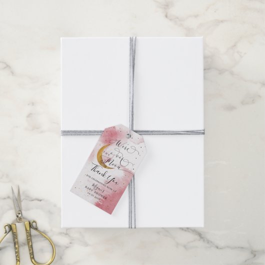We zijn over het Moon Pink Gold Baby shower Cadeaulabel (Met Touw)
