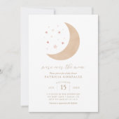 We zijn over het Moon Pink Gold Girl Baby shower I Kaart (Voorkant)