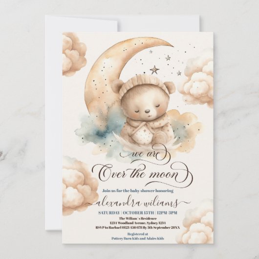 We zijn over het Moon Teddy Bear Baby shower Kaart (Voorkant)
