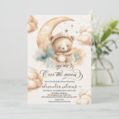 We zijn over het Moon Teddy Bear Baby shower Kaart (Staand voorkant)