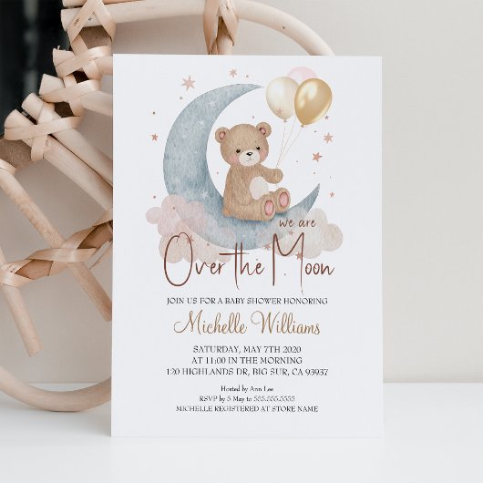 We zijn over het Moon Teddy Bear Baby shower Kaart