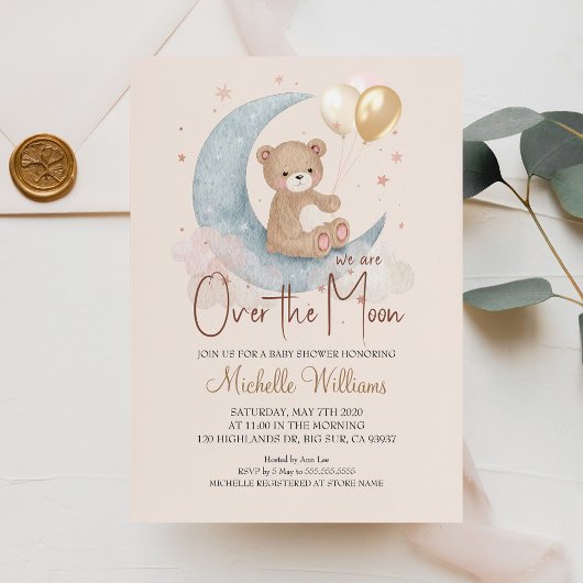 We zijn over het Moon Teddy Bear Baby shower Kaart