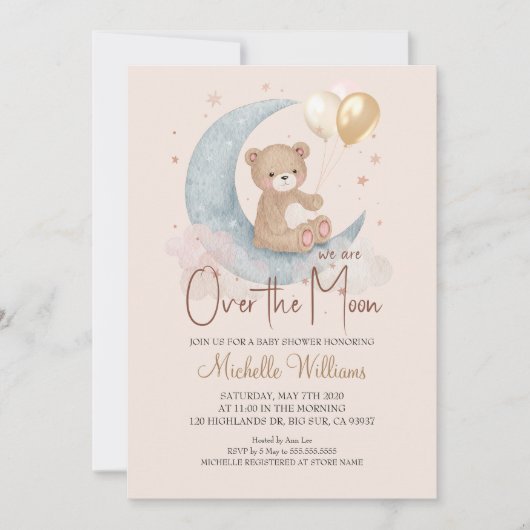 We zijn over het Moon Teddy Bear Baby shower Kaart (Voorkant)