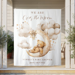 We zijn over the moon Baby shower neutraal Wandkleed