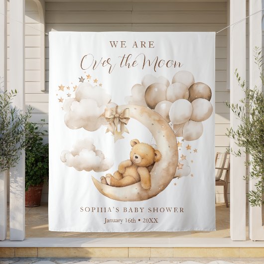 We zijn over the moon Baby shower neutraal Wandkleed