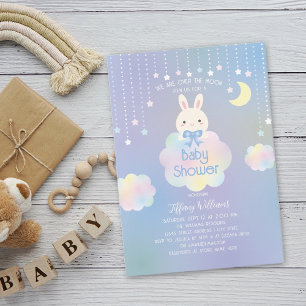 We zijn over the Moon Little Bunny Boy Baby shower Kaart