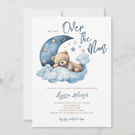 We zijn over the Moon Teddy Bear Baby shower Kaart (Voorkant)