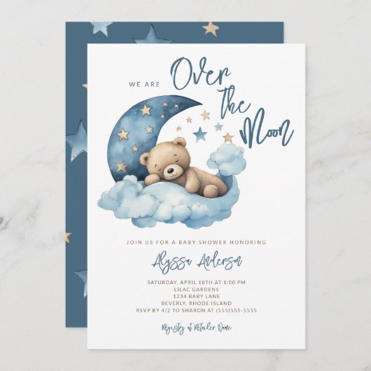 We zijn over the Moon Teddy Bear Baby shower Kaart (Voorkant / Achterkant)