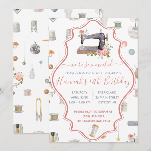 We zijn Sew Excited! Naaigoed met geboorte Kaart (Voorkant / Achterkant)