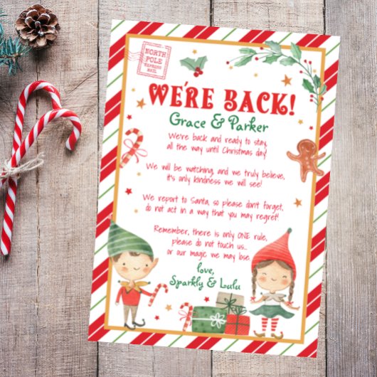 We zijn terug brief van uw kerst elf kaart