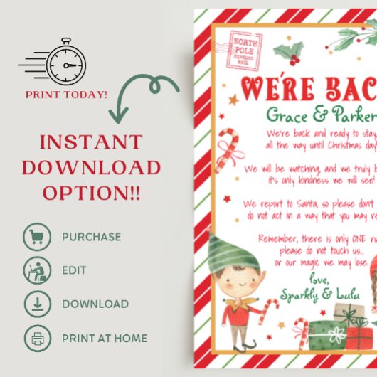 We zijn terug brief van uw kerst elf kaart