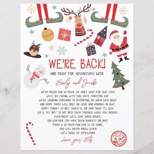 We zijn terug Elf Aankomst Brief Elves Kerstmis (Voorkant)
