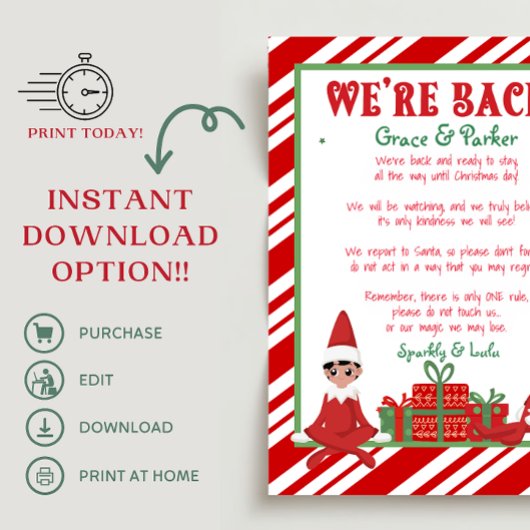 We zijn terug Welkom Terug Kerst Elf Letter Print