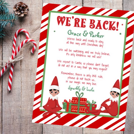We zijn terug Welkom Terug Kerst Elf Letter Print