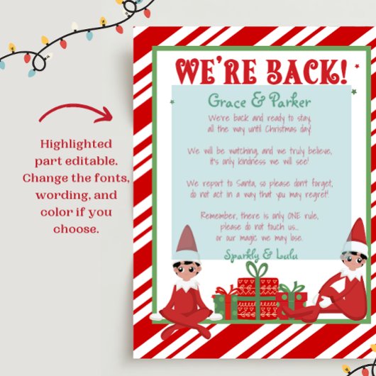 We zijn terug Welkom Terug Kerst Elf Letter Print