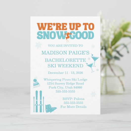 We zijn tot sneeuw goed vrijgezellenfeestje kaart (Staand voorkant)