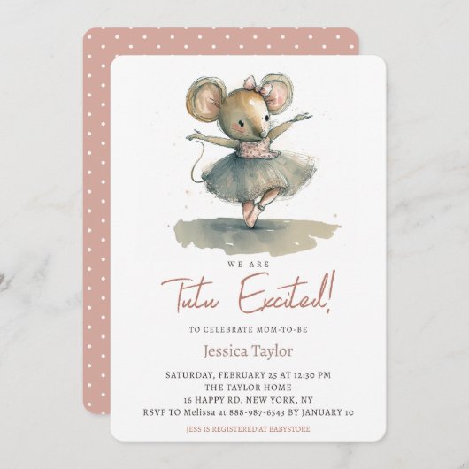We zijn Tutu opgetogen Mouse Ballerina Girl Shower Kaart (Voorkant / Achterkant)
