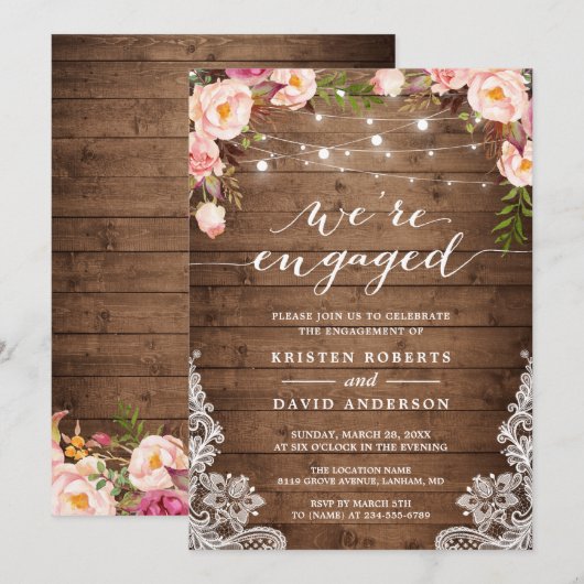 We zijn verbonden met de Roustic Floral Lace Engag Kaart (Voorkant / Achterkant)