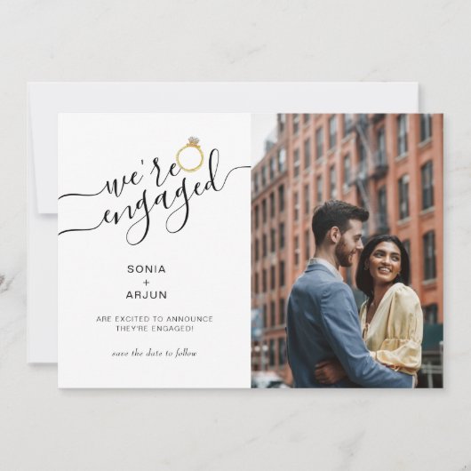 We zijn verbonden met het verloving van een paar f aankondiging (Voorkant)